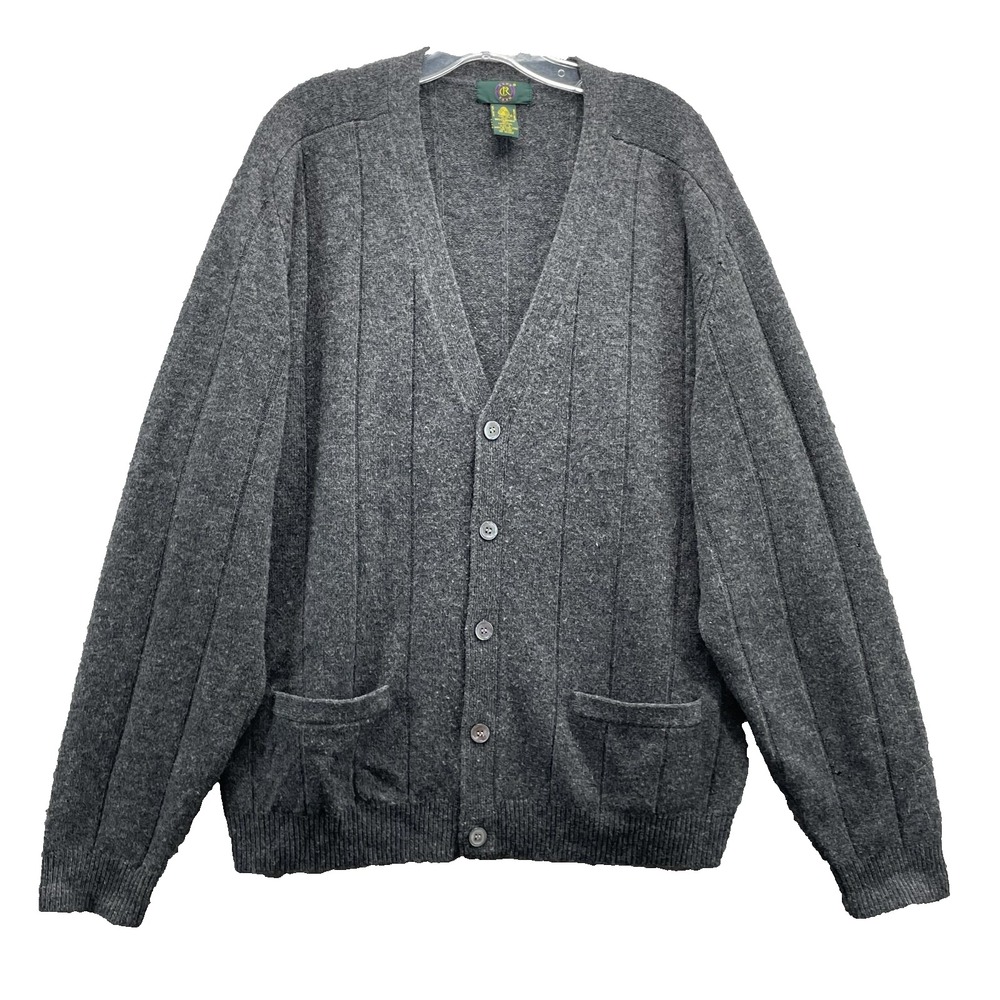Vintage Club Room 100% Wool Knit Cardigan Mens Large Preppy Classic Academia 90s